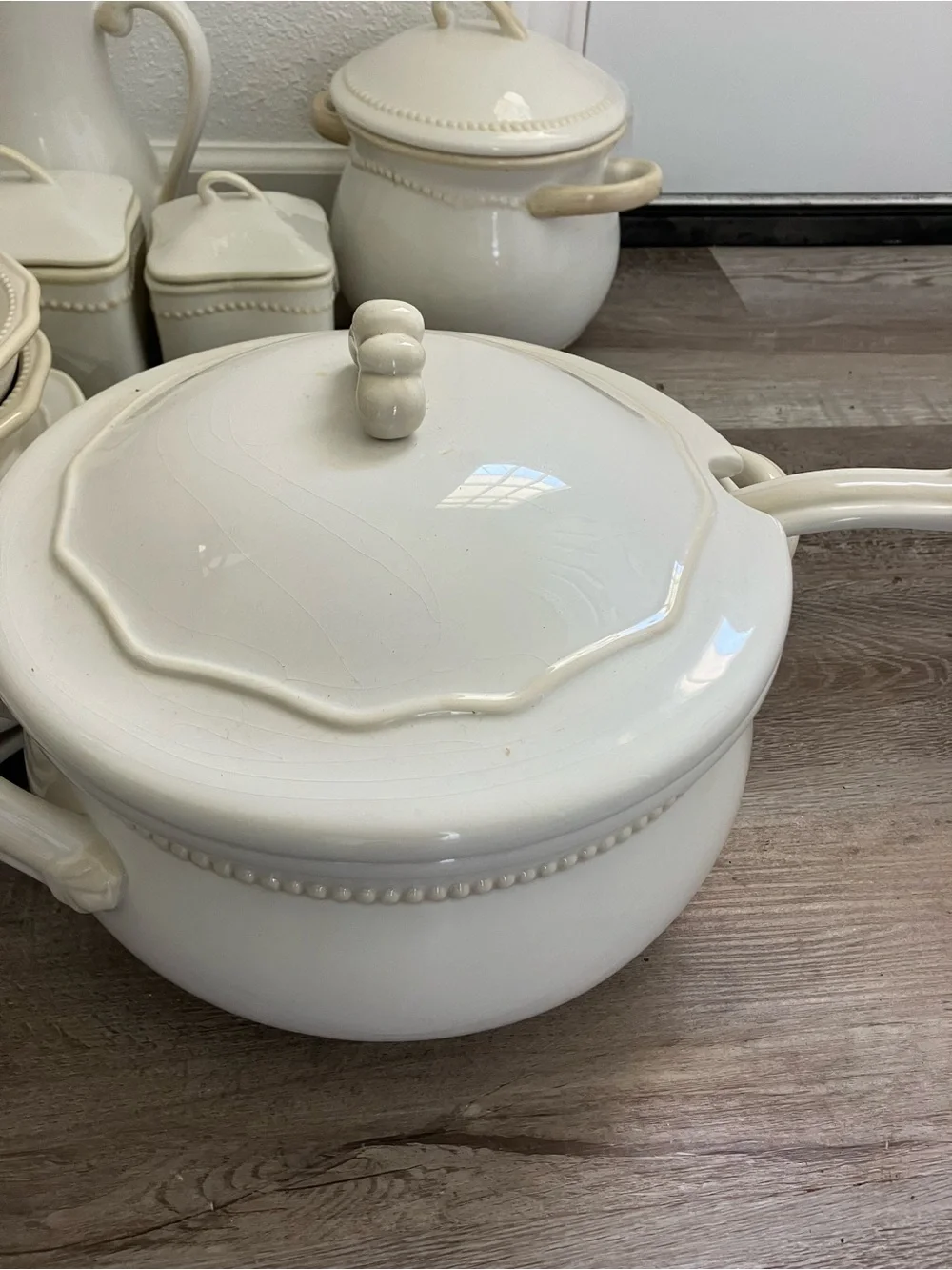 Princess House Cream Ceramic Canister and Serveware Collection